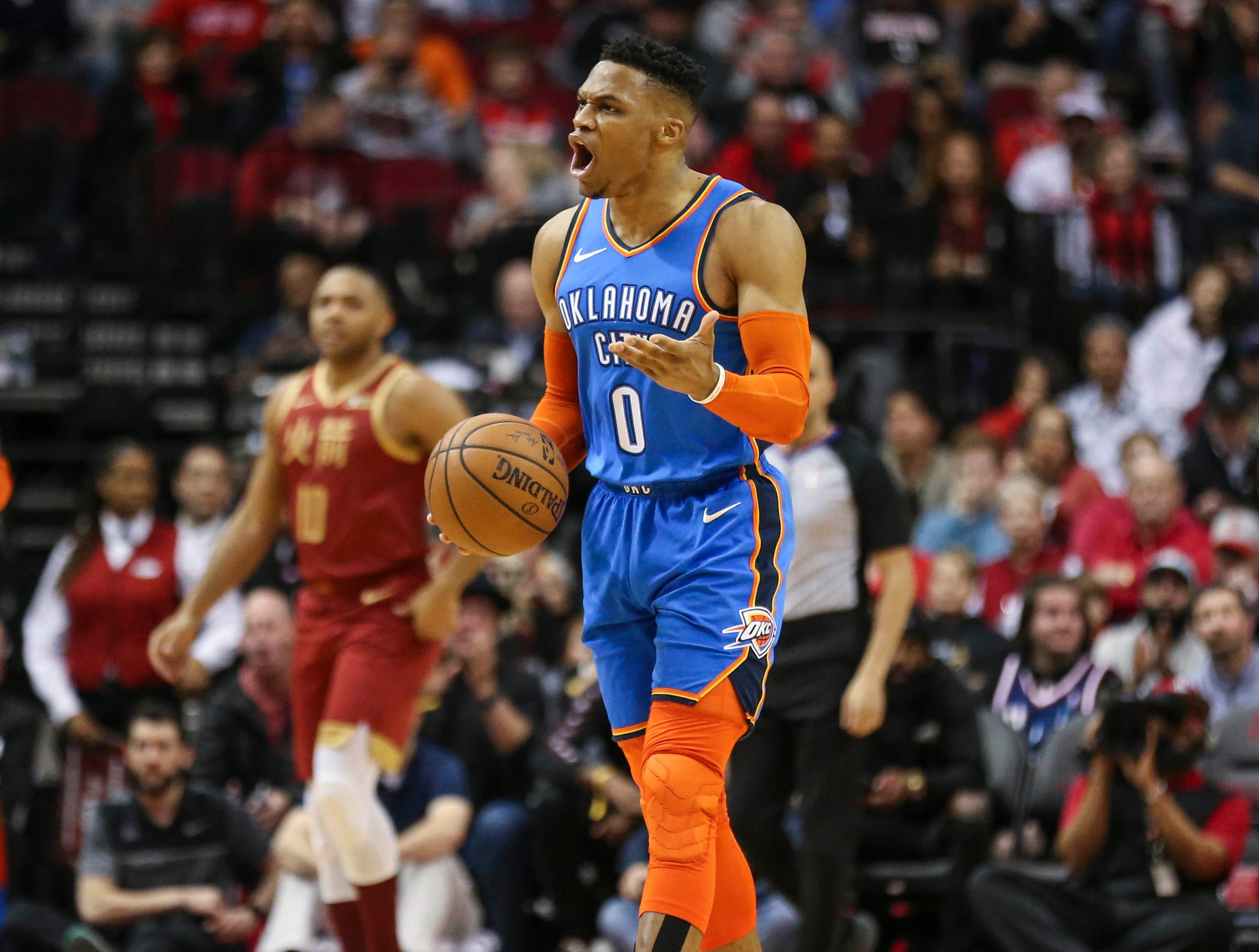 Russell Westbrook ties NBA record for consecutive triple-doubles; James Harden scores ...2939 x 2222