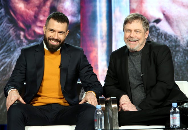 Tom Cullen and Mark Hamill speak during History's "Knightfall" panel   at the 2019 Winter Television Critics Association Press Tour.