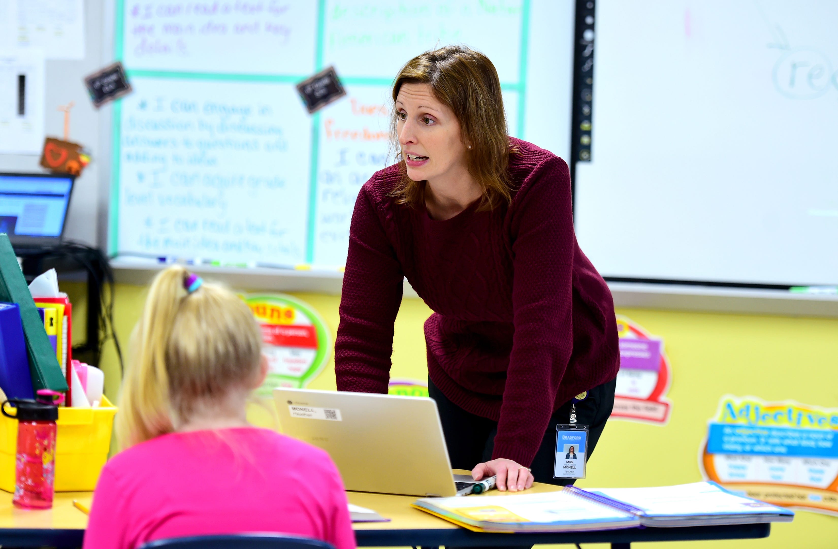 Bradford Central School District teacher Heather Monell often uses a computer while teaching, but many of her fifth-grade students lack reliable internet access in their rural Steuben County, NY, homes. January 23, 2019.