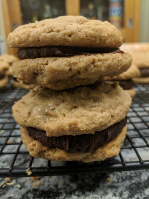 These peanut butter and chocolate sandwich cookies are ridiculously simple to make.