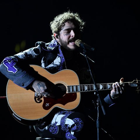 Post Malone performs during the Grammys.