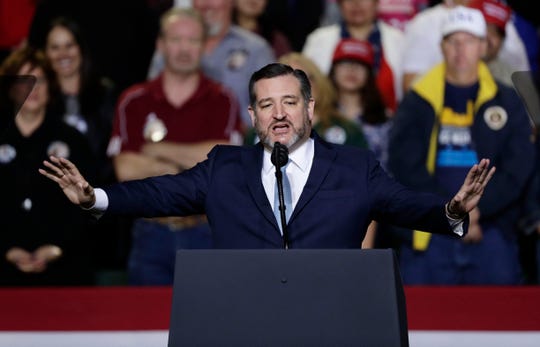 Sen. Ted Cruz, R-Texas, addresses a crowd at a rally for President Donald Trump in El Paso, Texas.