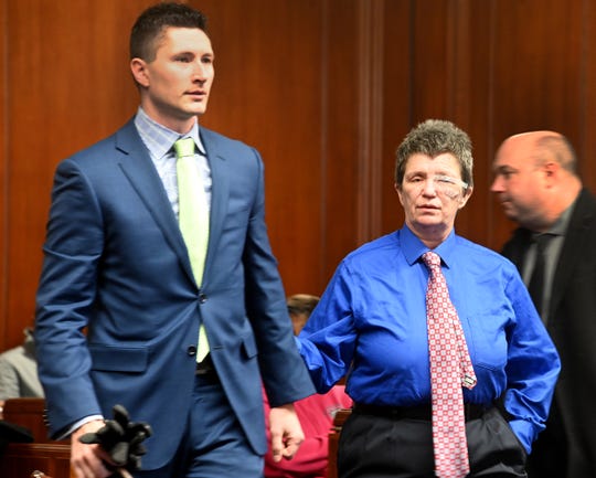 Nikki Joly, transgender activist, arrives in court with defense attorney Daniel Barnett in Circuit Court in Jackson, to face Judge John McBain on Friday, Feb 1, 2019, and is granted a continuance.  Joly is charged with arson in connection with a fire in his home that killed five pets.