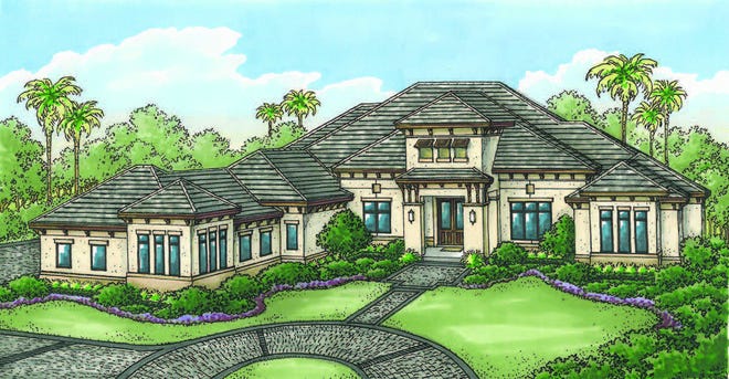 The Atherton model, by Stock Signature Homes, overlooks the 2nd fairway of the community’s Lakes Course.