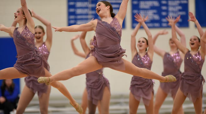 Sartell Sabres Dance Team members perform during the Central Lakes Conference Dance Team Championship Friday, Jan. 11, at Apollo High School in St. Cloud. 
