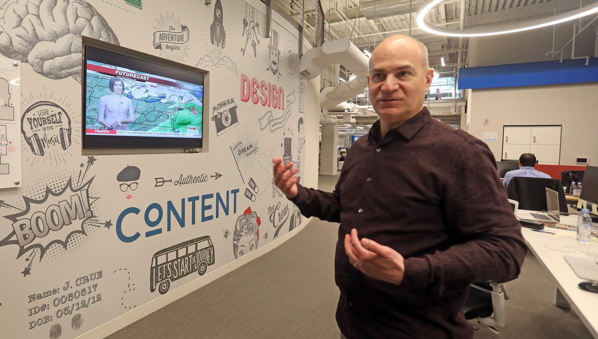 Michael Neuwirth, the company's spokesman gives a tour of Danone North America new facility at the former Fortunoff department store building in White Plains Feb. 7, 2019.   