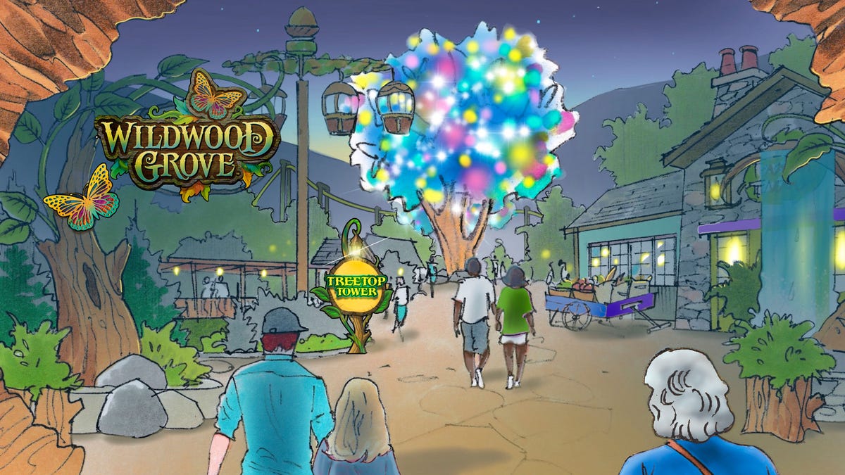 At the center of the land will be the 55-foot-tall Wildwood Tree, a tricked-out facsimile that will be abuzz with butterflies and other effects. At night, the tree will glow with colorful, dancing lights.