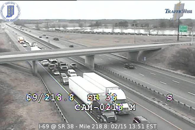 Traffic on I-69 northbound at IN 38 at 1:51 p.m. Friday.