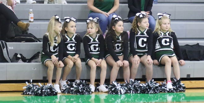 Clear Fork mini cheerleaders wait for their chance to cheer on the Colts.