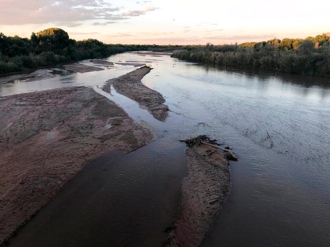 This Sept. 11, 2018 image shows sand bars developing in the Rio Grande as it flows through Albuquerque. National forecasters and climate experts warned Thursday, Feb. 14, 2019, that despite descent snowpack in some parts of the southwestern United States, already low soil moisture levels will keep more of the spring runoff from reaching streams, rivers and reservoirs.