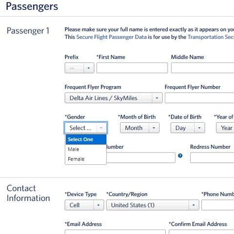 This screenshot shows the current booking options...