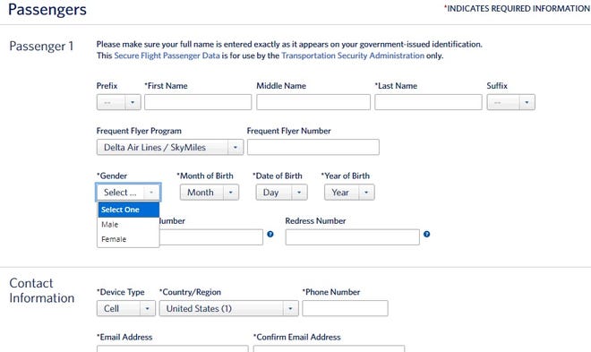 This screenshot shows the current booking options on Delta's website.