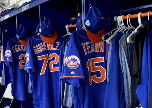 Feb. 15: A view of Tim Tebow's locker at Mets camp in Port St Lucie.