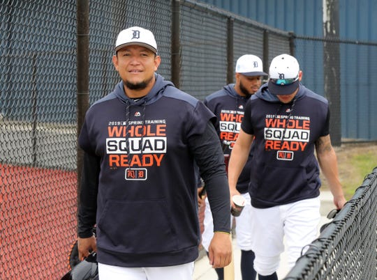 Miguel Cabrera goes to the field on Monday at the Joker Marchant stadium in Lakeland, Florida.