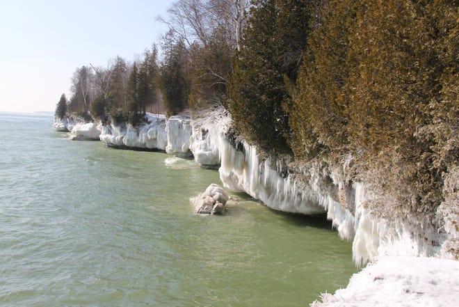 Cave Point County Park takes on a coat of ice in winter.