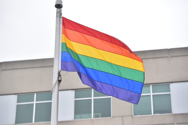 The rainbow flag being flown at Bergen County Plaza in Hackensack.