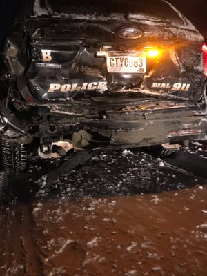 A person rear ended a stopped patrol car on Highway 37 near Huron Sunday, causing a "serious accident" and "major damage" to both vehicles after they failed to move over.