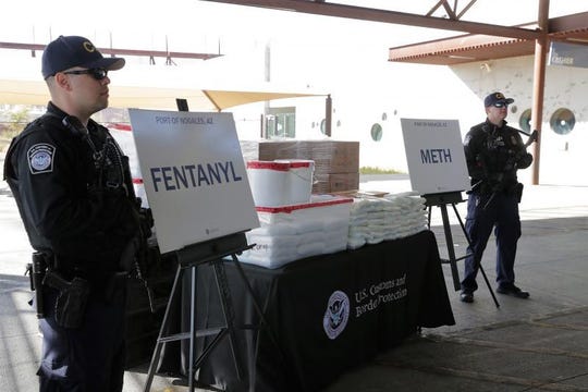 U.S. Customs and Border Protection photo  shows fentanyl and methamphetamine packages seized  at an Arizona border crossing in Nogales in  January 2019.