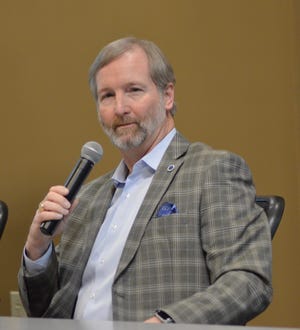Rep. Chris Todd (R-Humboldt) speaks at the Jackson Chamber of Commerce Capital Talk forum, addressing business leaders from around the community. Jackson, TN Feb. 15, 2019.