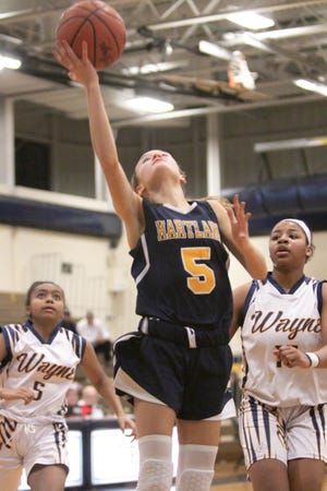 Hartland freshman Emme Sargeant had four points while making her varsity debut in a 48-31 loss at Wayne Memoral on Tuesday, Feb. 19, 2019.