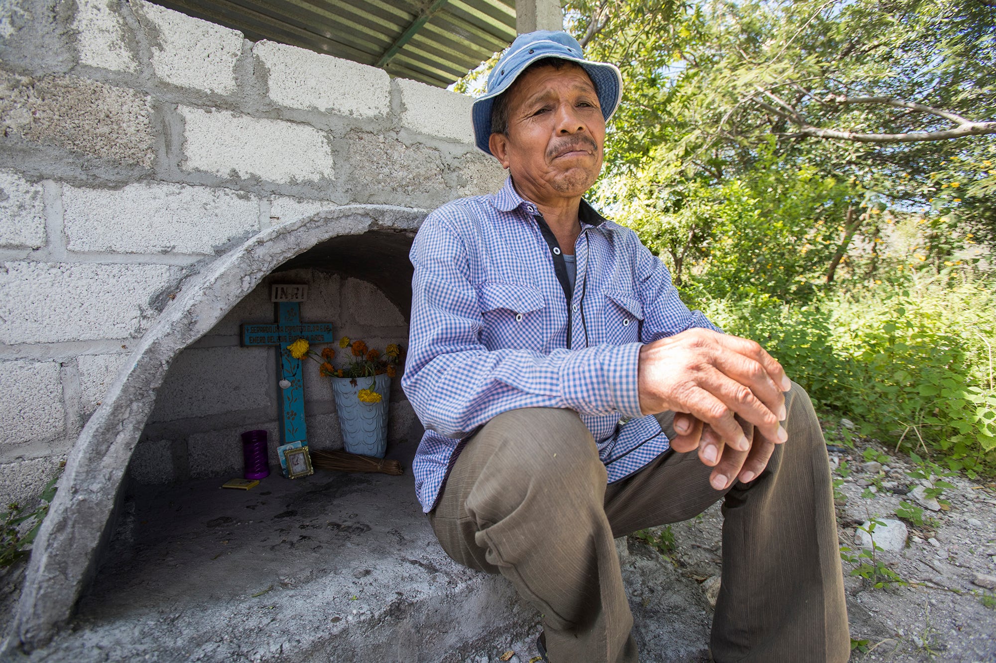 Salomon Lara Tlaltempa erected an altar in honor of his son, who was murdered in the massacre on Jan. 6, 2016.