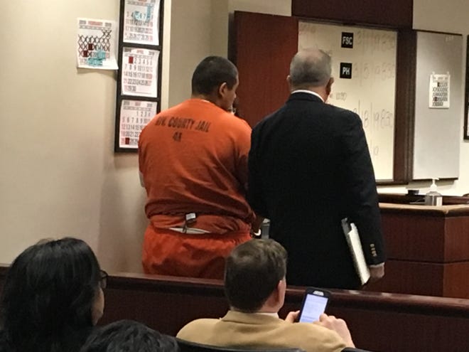 Palm Springs quadruple homicide suspect Jose Larin-Garcia makes an appearance in court Wednesday, Feb. 20, 2019.