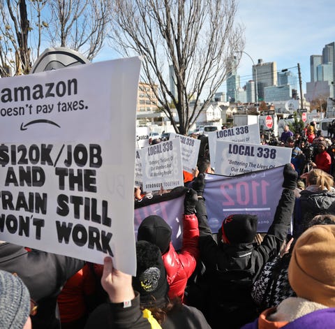 Anti-Amazon protesters in Long Island City, Queens