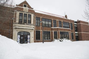 A roof over a classroom at Lowell Elementary School in Waterloo, Iowa, collapsed under the weight of snow on Wednesday, Feb. 20, 2019.