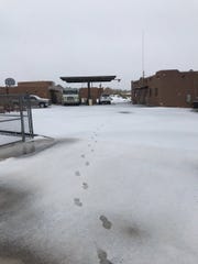 Snow outside Scottsdale fire station 616 in the afternoon of Feb. 21, 2019.