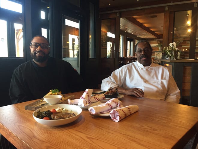 Chefs Terrick Hubbard, left, and Robert L. Pratt helped create the Black History Month menu for Keg & Kitchen's February promotion. They share the kitchen with Chef Gardner Wilson, not pictured.