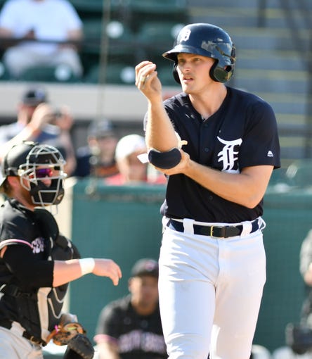 Tigers minor leaguer Cam Gibson walks in the seventh inning.