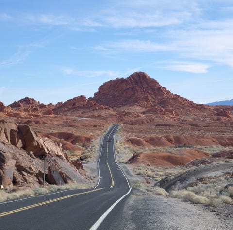 A two-lane highway in Nevada's Valley of Fire....