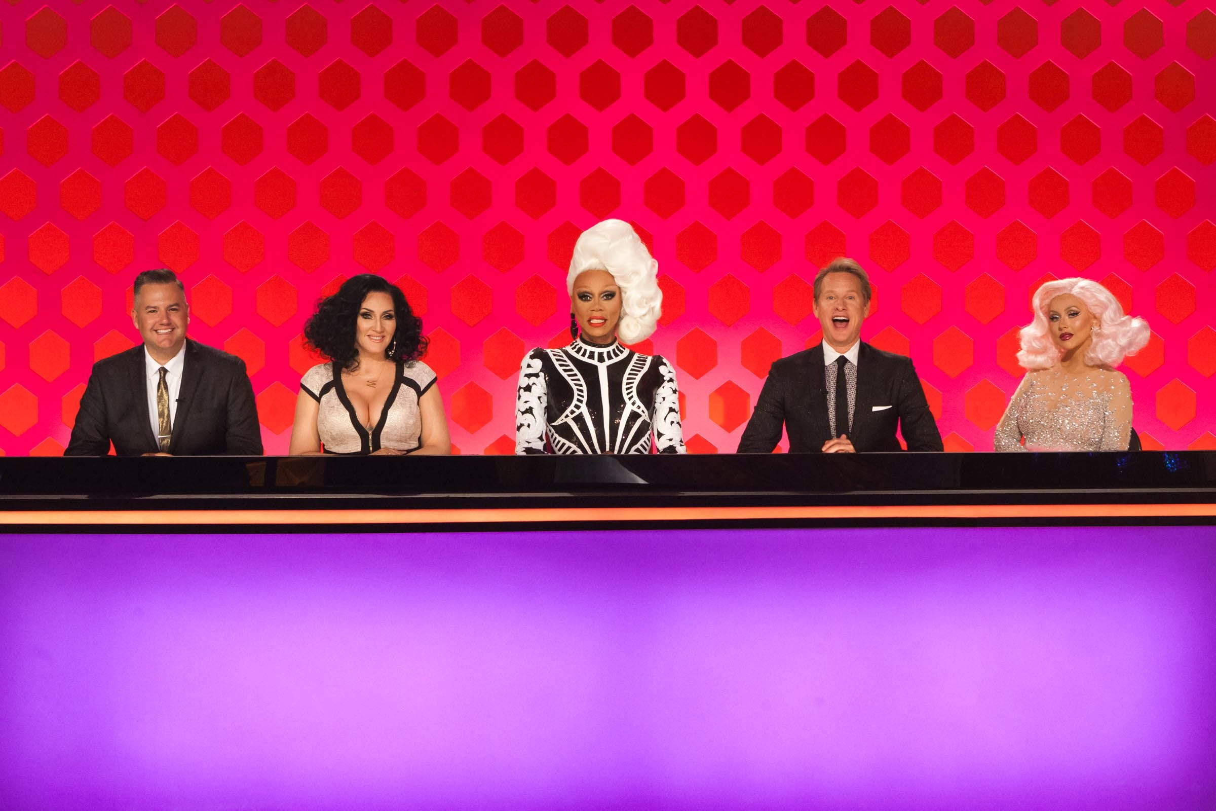 Judges Ross Mathews, Michelle Visage, RuPaul Charles, Carson Kressley and guest judge Christina Aguilera on "RuPaul's Drag Race."ews, Michelle Visage, RuPaul Charles, Carson Kressley and guest judge Christina Aguilera on "RuPaul's Drag Race."