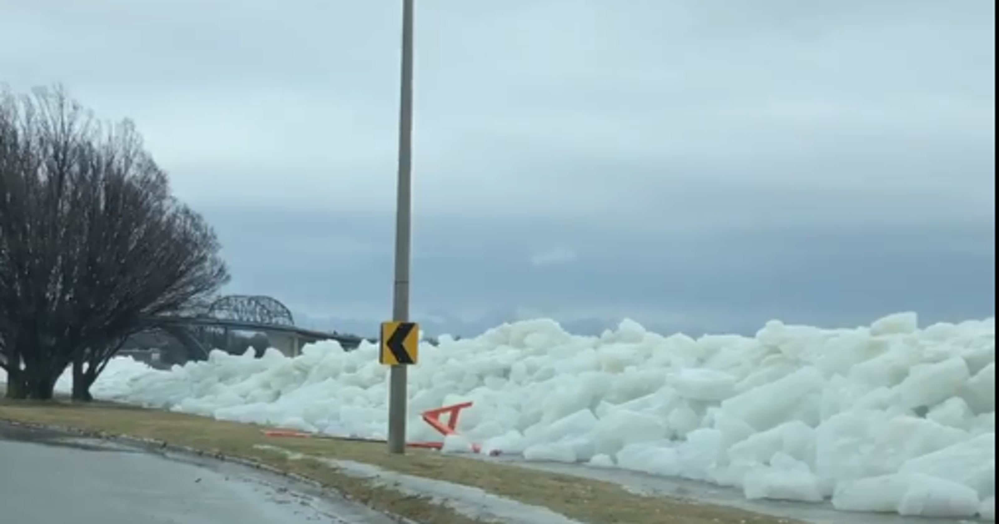 Buffalo weather Wind blows chunks of ice over wall on Niagara River