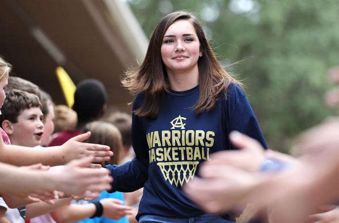 Jenna Lindsey and Aucilla Christian's girls basketball team get a send-off from their student body after qualifying for the Class 2A state tournament in Lakeland.