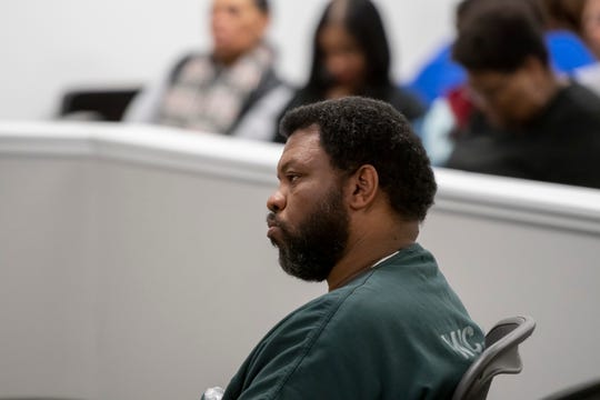 Pastor Albert Weathers listens to testimony in 36th District Court in Detroit during a preliminary hearing in the death of Kelly Stough, Feb. 25, 2019.