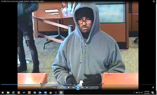 Suspect in the Feb. 22 bank robbery at Wells Fargo Bank.