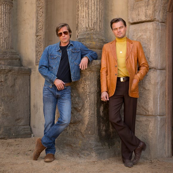 Brad Pitt (left) and Leonardo DiCaprio play in "Once upon a time in Hollywood.
