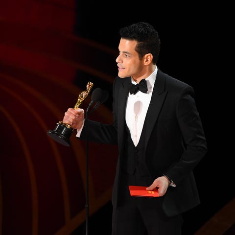 Rami Malek accepts the award for best actor for...