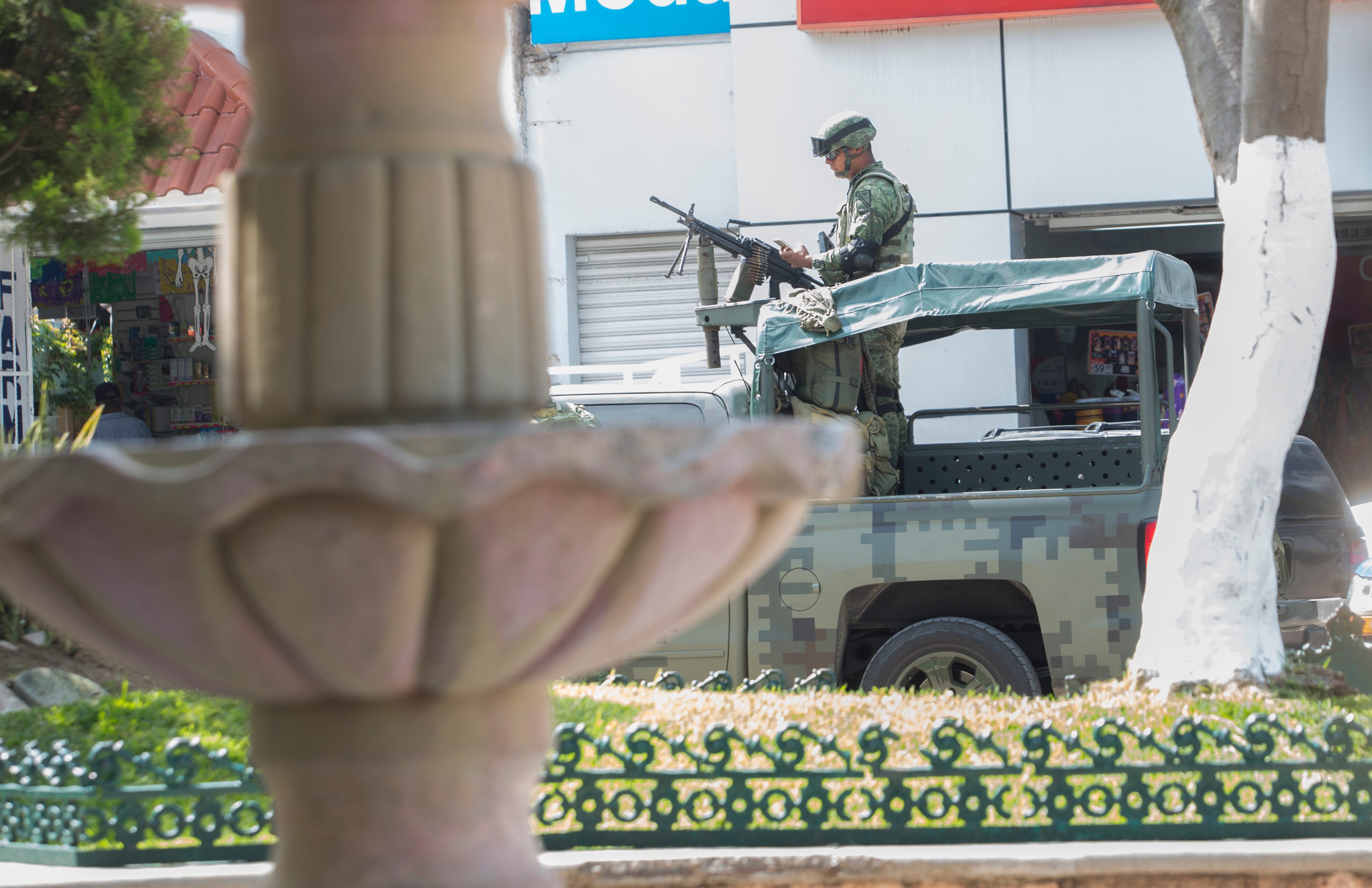 Members of the military are stationed along Chilapa’s main square. In 2017, the county of Chilapa had the second-highest homicide rate in Mexico, according to a Mexico City-based advocacy group.