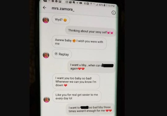 a text message between brittany zamora and her 13 year old student zamora - can i follow my old teacher on instagram