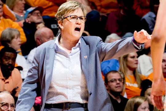 Tennessee head coach Holly Warlick called in a match between the Tennessee Lady Flights and the Vanderbilt at the Thompson-Boling Arena in Knoxville, Tennessee on Thursday, February 28, 2019.