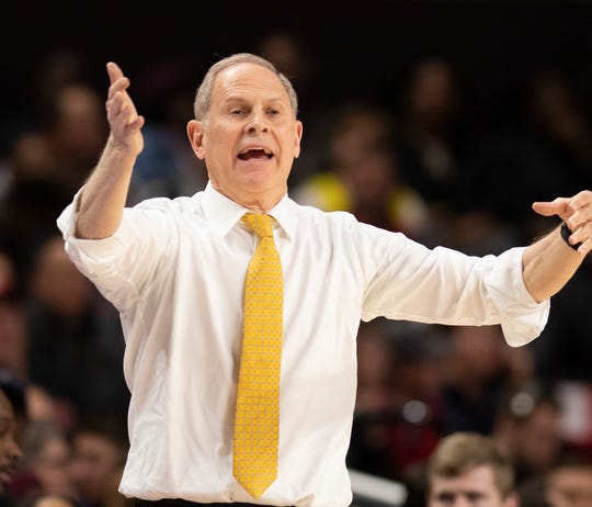 Michigan coach John Beilein reacts to a call during the first half on Sunday, March 3, 2019, in College Park, Md.