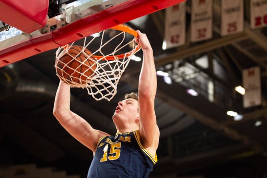 Michigan center Jon Teske took on Maryland on March 3, 2019 in the first half at College Park, Maryland.