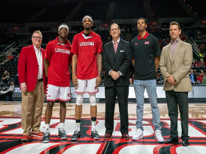 UL's seniors are commended for their commitment to the team during the pregame senior night celebration as the Ragin' Cajuns take on the Appalachian State Mountaineers at the Cajundome on March 3, 2019.
