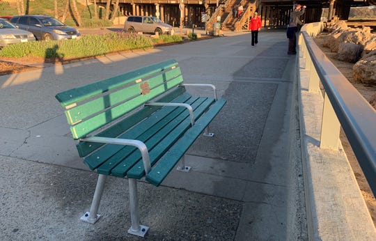 This bench in Ventura is made from recycled cigarette butts and has a memorial plaque for Paul Herzog, Surfrider’s Ocean Friendly Gardens coordinator.