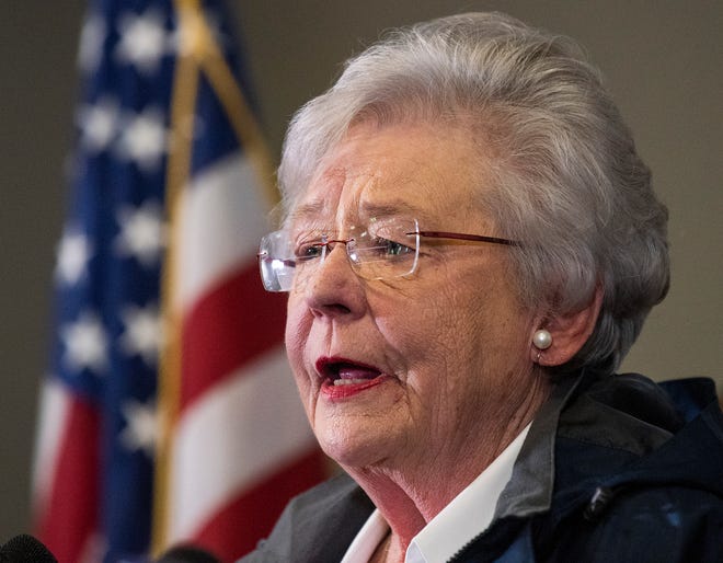 Alabama Governor Kay Ivey speaks during an afternoon press briefing on the tornado damage near Beauregard, Ala., on Monday March 4, 2019. The fatal storm stuck on Sunday afternoon.