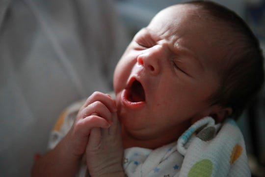 An infant, 10 days old, who was born addicted to Methadone. His mother had enrolled in a southern Indiana clinic to get clean from heroin. June 19, 2015.