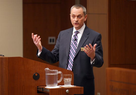 State Rep. Joe Sanfelippo, (R-New Neberlin) speaks at a joint forum of the Milwaukee Press Club and Marquette Law School in this 2013 file photo. Sanfelippo is proposing legislation to help local municipalities crack down sooner on massage parlors that offer prostitution.