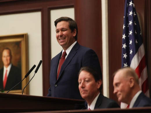 Gov. Ron DeSantis gives his State of the State speech during the opening day of session for the Florida Legislature Tuesday, March 5, 2019. 